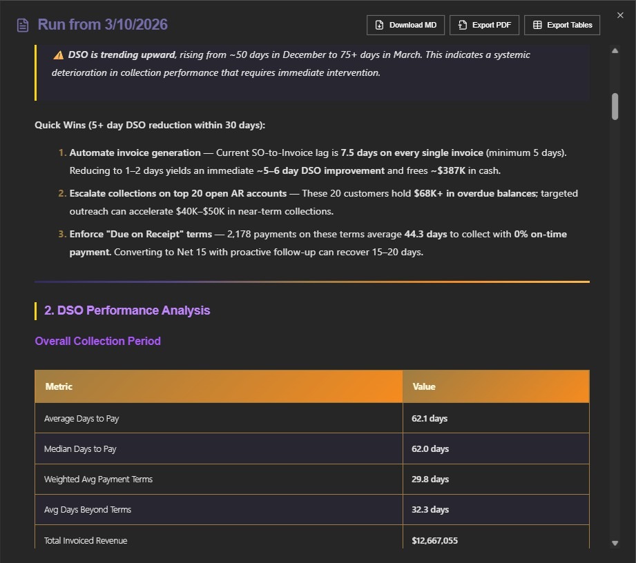 DSO Improvement Opportunities screenshot 1